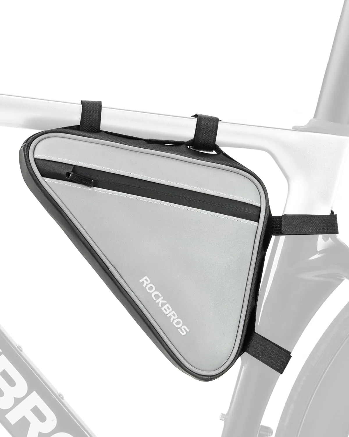 ROCKBROS Bike Frame Bag Reflective Bicycle Triangle Bag with Two Side Pockets Strap-On Under Top Tube Storage Pouch Bike Accessories for Adult (0.9L)