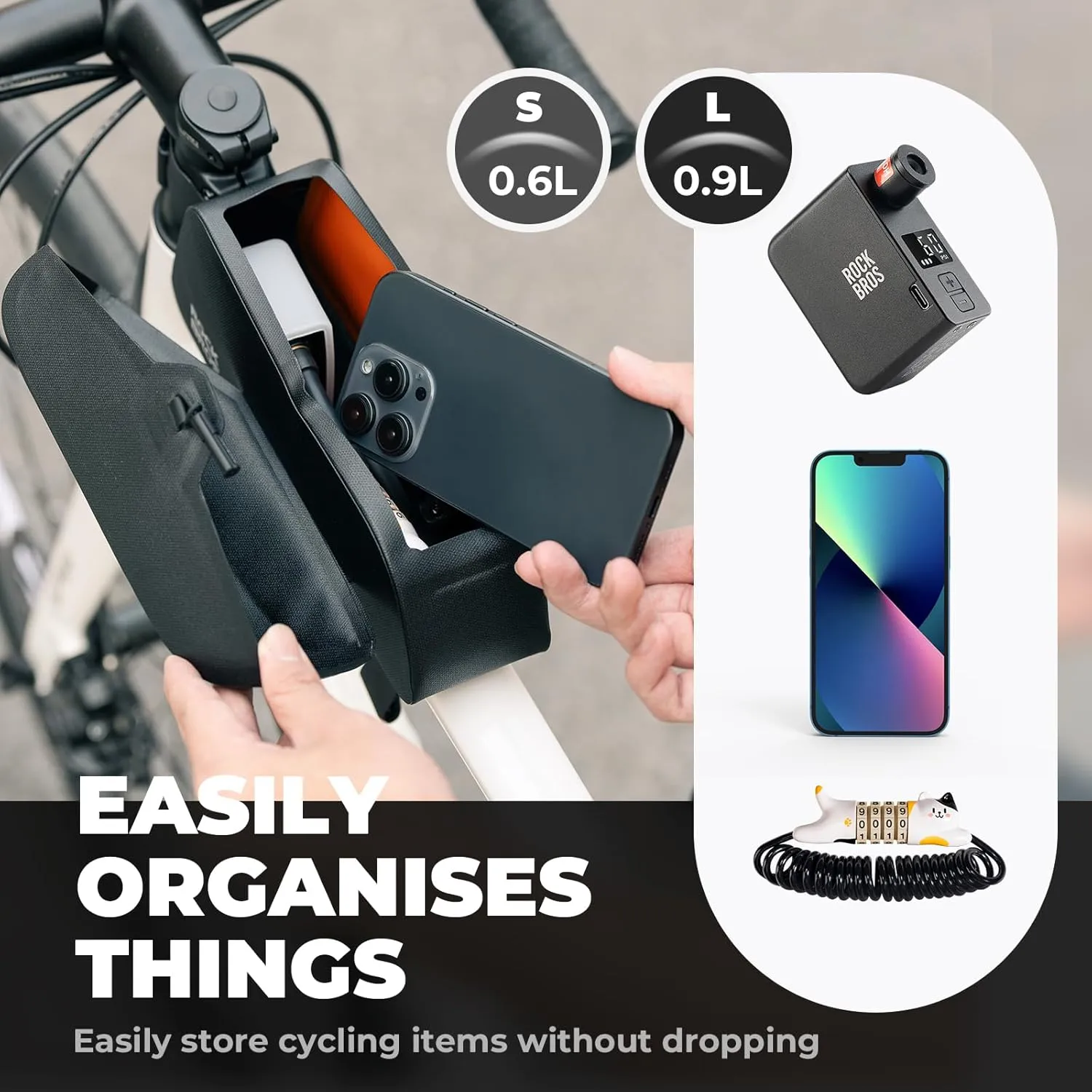 ROCKBROS Bike Frame Bag with Magnetic Flap Top Tube Bike Bag Waterproof Bike Packing Cycling Tools Storage Bag for MTB Road Bike