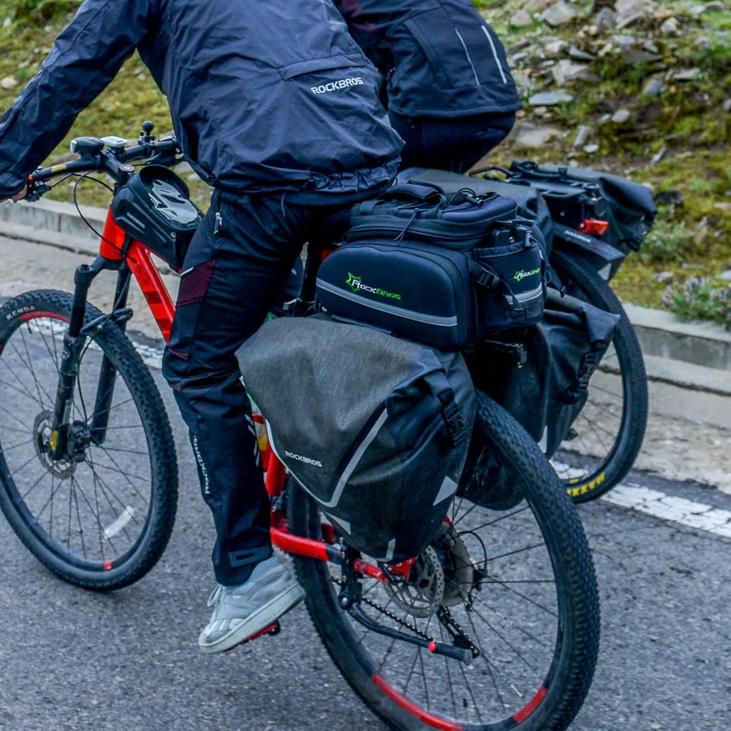 ROCKBROS Bike Pannier Waterproof 27L Large Capacity Bike Bag Rear Rack Bicycle Pannier Bag Waterproof for Grocery Touring Cycling Triangle Grey*1