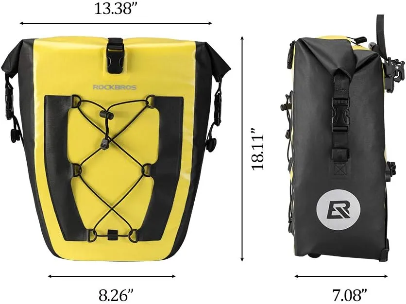 ROCKBROS Bike Pannier Waterproof 27L Large Capacity Bike Bag Rear Rack Bicycle Pannier Bag Waterproof for Grocery Touring Cycling Yellow*1