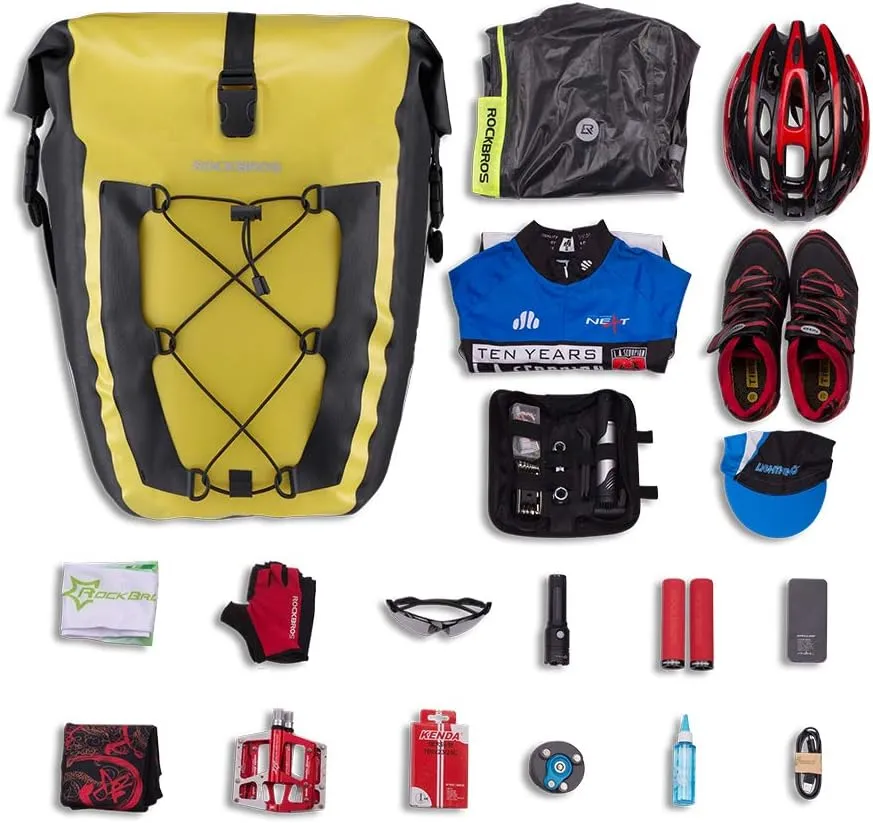ROCKBROS Bike Pannier Waterproof 27L Large Capacity Bike Bag Rear Rack Bicycle Pannier Bag Waterproof for Grocery Touring Cycling Yellow*1