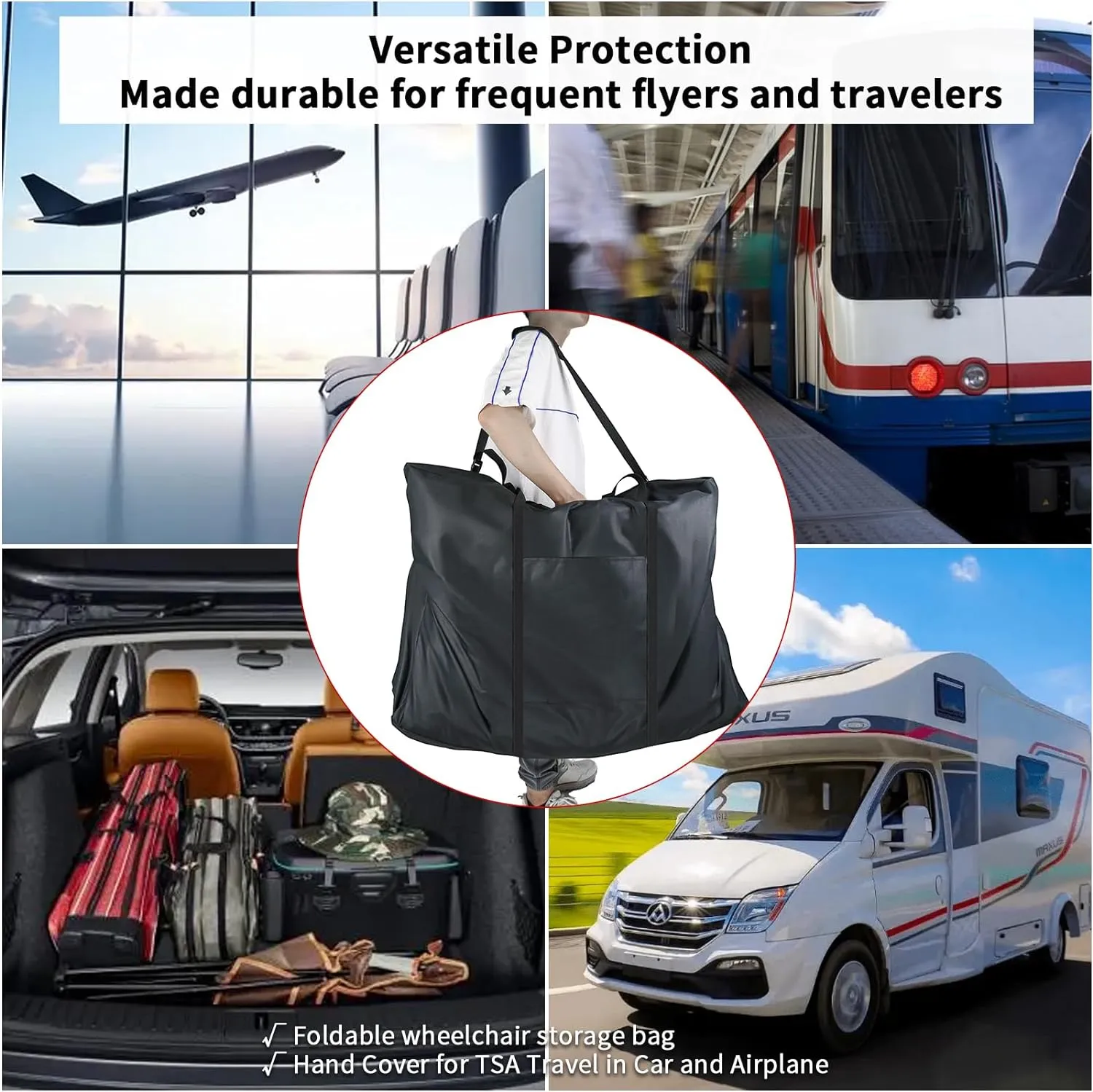 Rollator Travel Bag - Waterproof Wheelchair Bag for Folding Walker Compact Wheelchair Transport Chair Portable Large Duffel Bag Carry Case for Car and Airplane Traveling,32" Lx10 Wx37 H