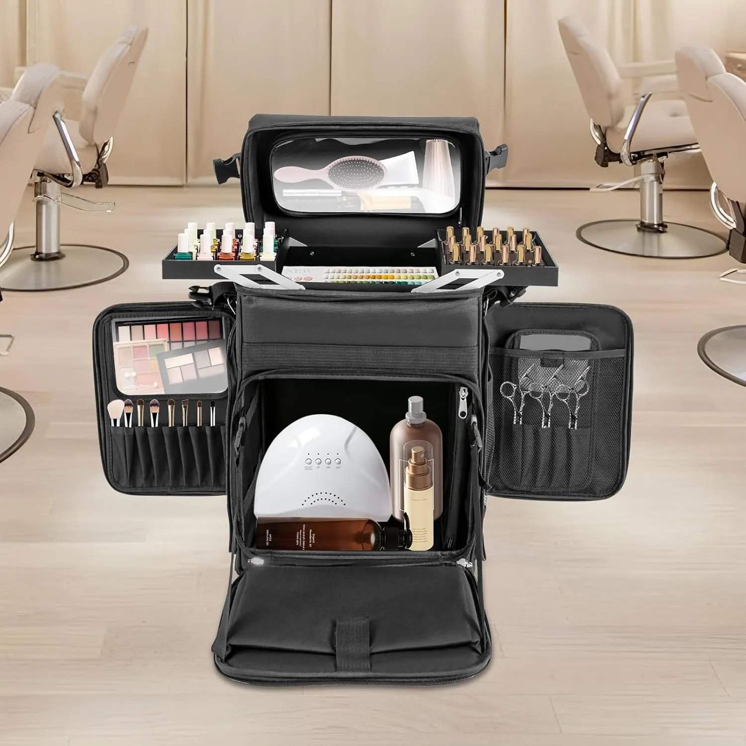 Rolling Makeup Case, Professional Soft Sided Makeup Case Trolley, Makeup Suitcase with Wheels, Trolley for Makeup Artist Nail Technician Hairstylist (Style B)