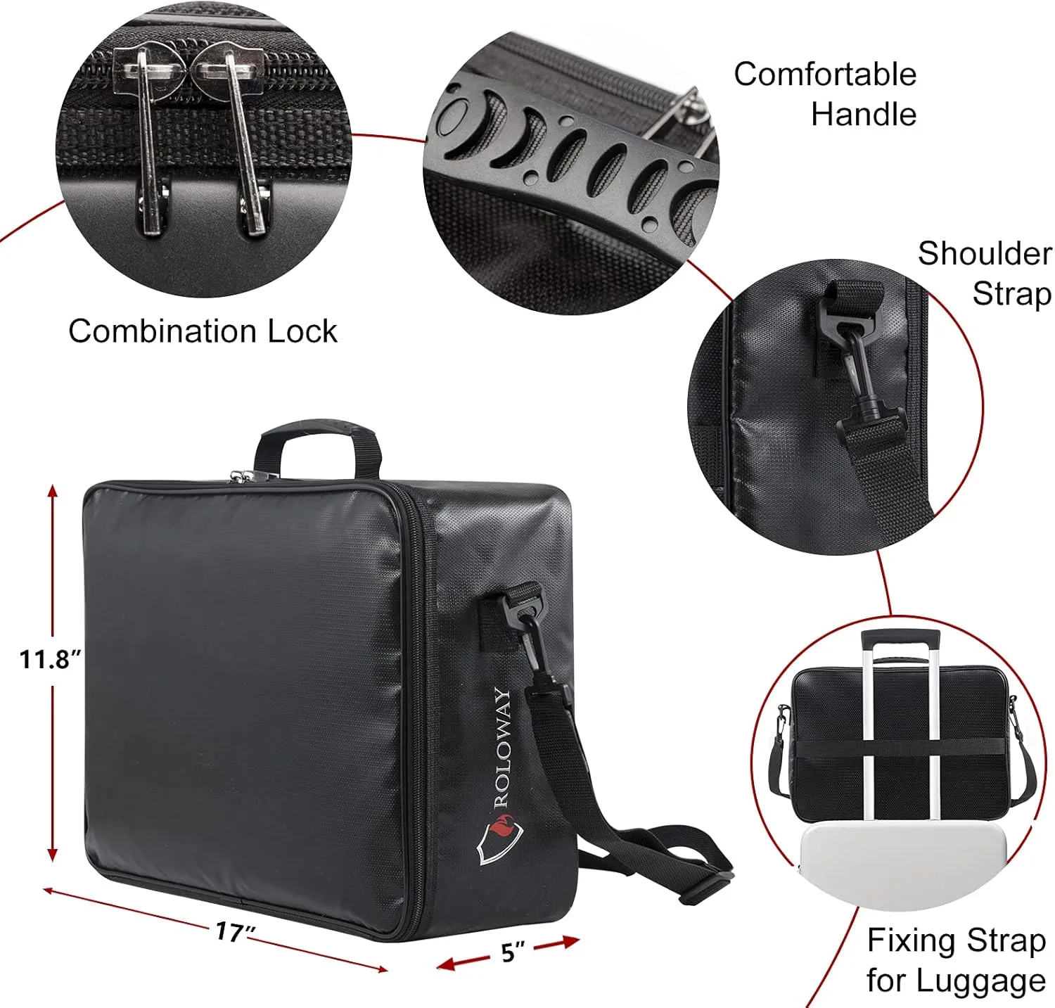 ROLOWAY Fireproof Document Bag with Lock (17 x 11.8 x 5 inch), Important Document Storage Bag with Multi-Layer File Organizers (Black)