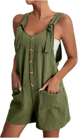 Rompers for Women 2025 Summer Casual Loose Short Overalls Adjustable Shoulder Straps Shorts Overall with Pockets