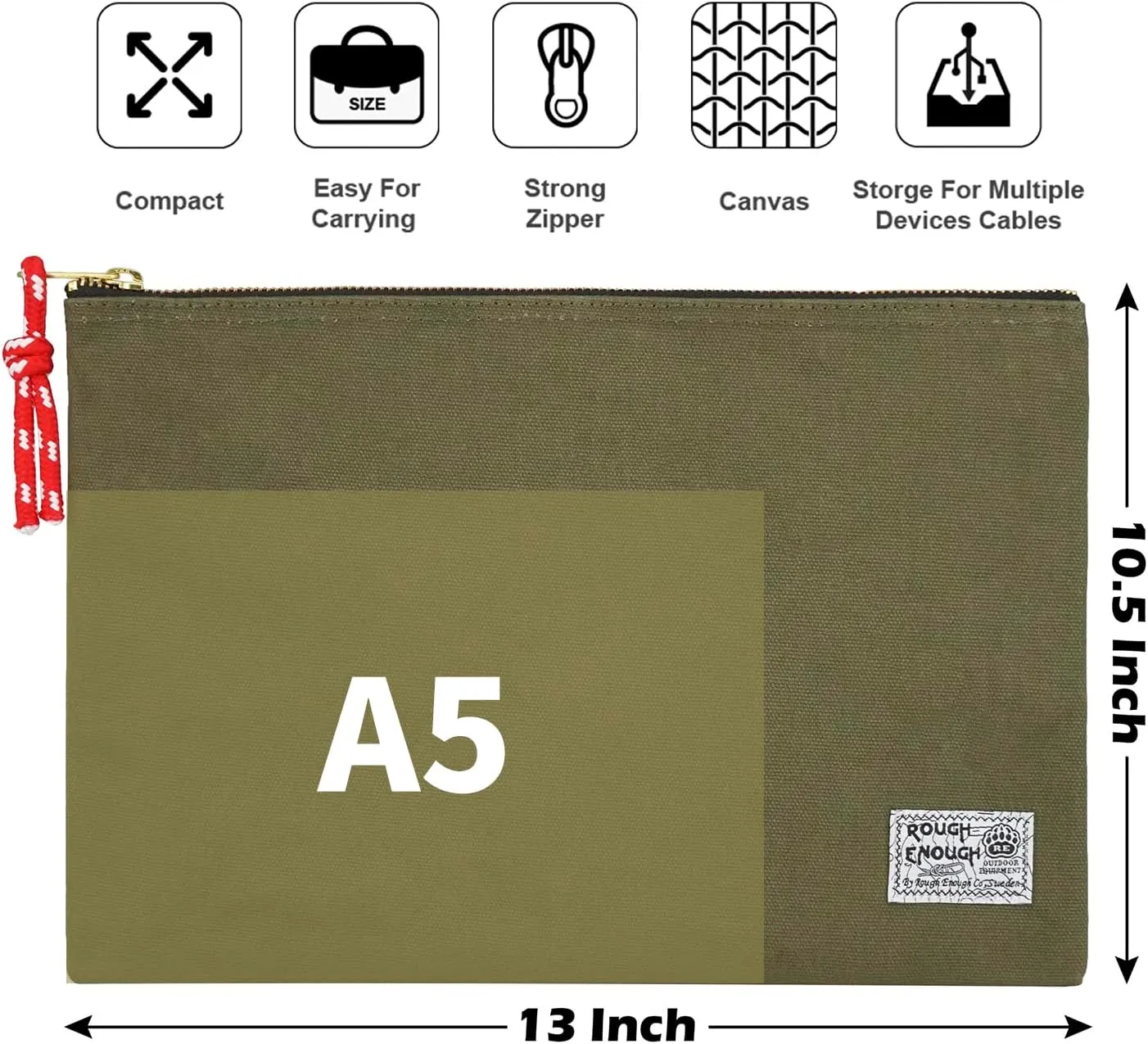 Rough Enough Important Document Organizer Safe File Folder Bag Holder Letter Size with Zipper for Office School College Teacher Art Supplies Canvas