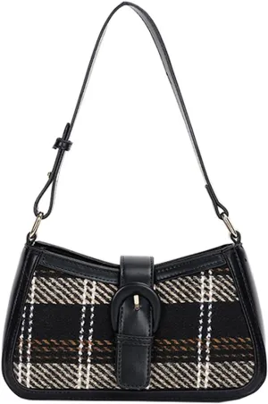 RTGGSEL Women's Contrast Color Plaid Striped Saddle Crossbody Shoulder Underarm Satchel Handbag Tote Clutch Purse Hobo Bag