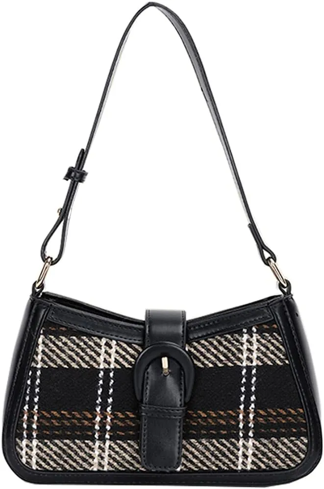 RTGGSEL Women's Contrast Color Plaid Striped Saddle Crossbody Shoulder Underarm Satchel Handbag Tote Clutch Purse Hobo Bag