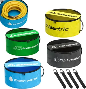 RV Hose Storage Bag, 4 Packs Waterproof RV Bag, Dual Zipper Closure and Visible Cover for Sewer Hoses, Electrical Cords, Fresh/Black Water and Other Accessories