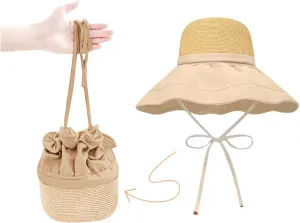 S-H1 Sun Visor Hat Straw Hat Wide Brim Beach Hat UV Protection Summer Hat for Women 2IN1 Shoulder Bag