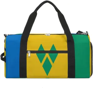 Saint Vincent And The Grenadines Flag Gym Sport Bag Travel Duffel Bags Tote with Shoe Compartment Water Resistant Pouch Unisex