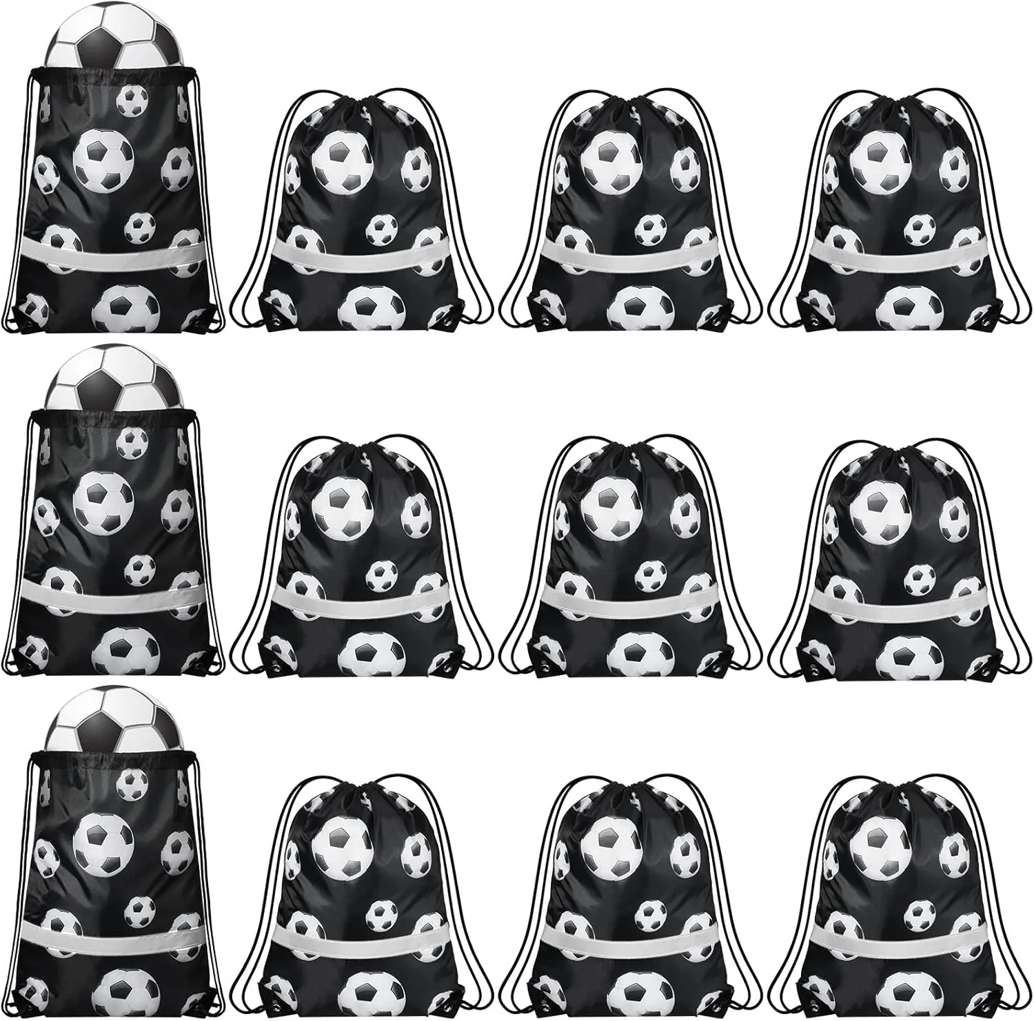 Saintrygo 12 Pcs String Bags Drawstring Back Sack with Reflective Stripe String Bags for Yoga Dance Swimming (Soccer)