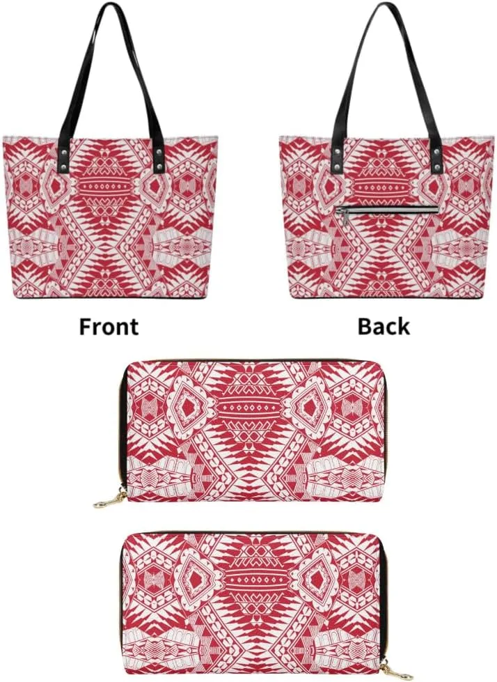 Samoan Tribal Floral Design Women'S Large Capacity Shoulder Bag Custom Polynesian Tote And Purse 2-Piece Set