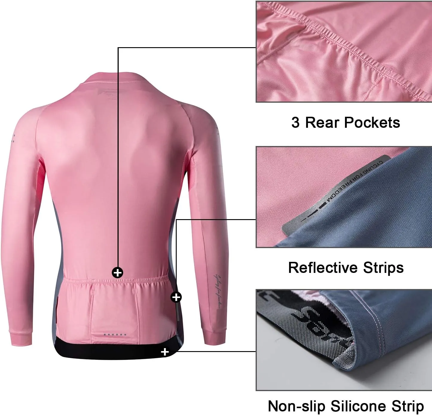 Santic Cycling Jersey Men's Long Sleeve Bike Reflective Full Zip Bicycle Shirts with Pockets