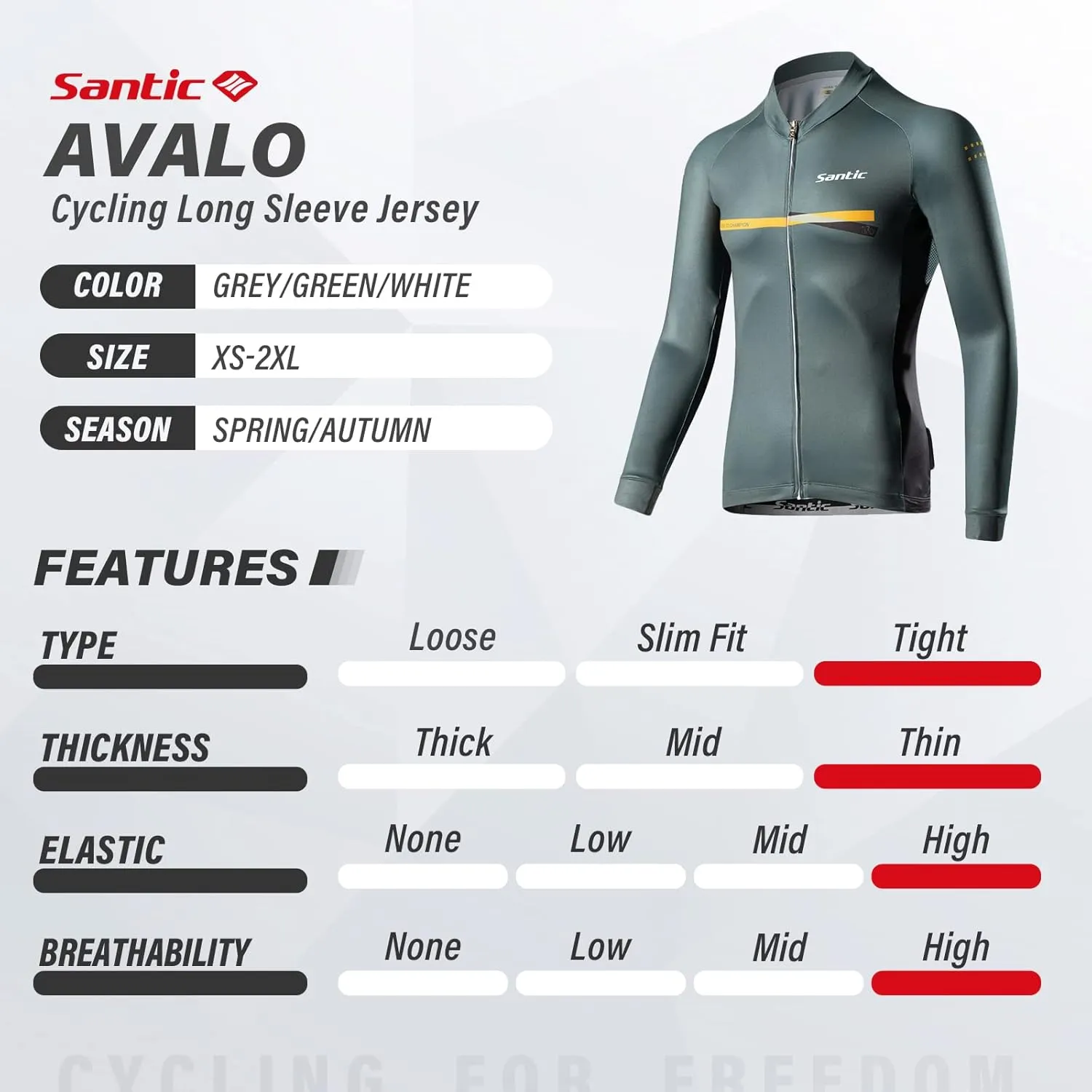 Santic Cycling Jersey Men's Long Sleeve Bike Reflective Full Zip Bicycle Shirts with Pockets