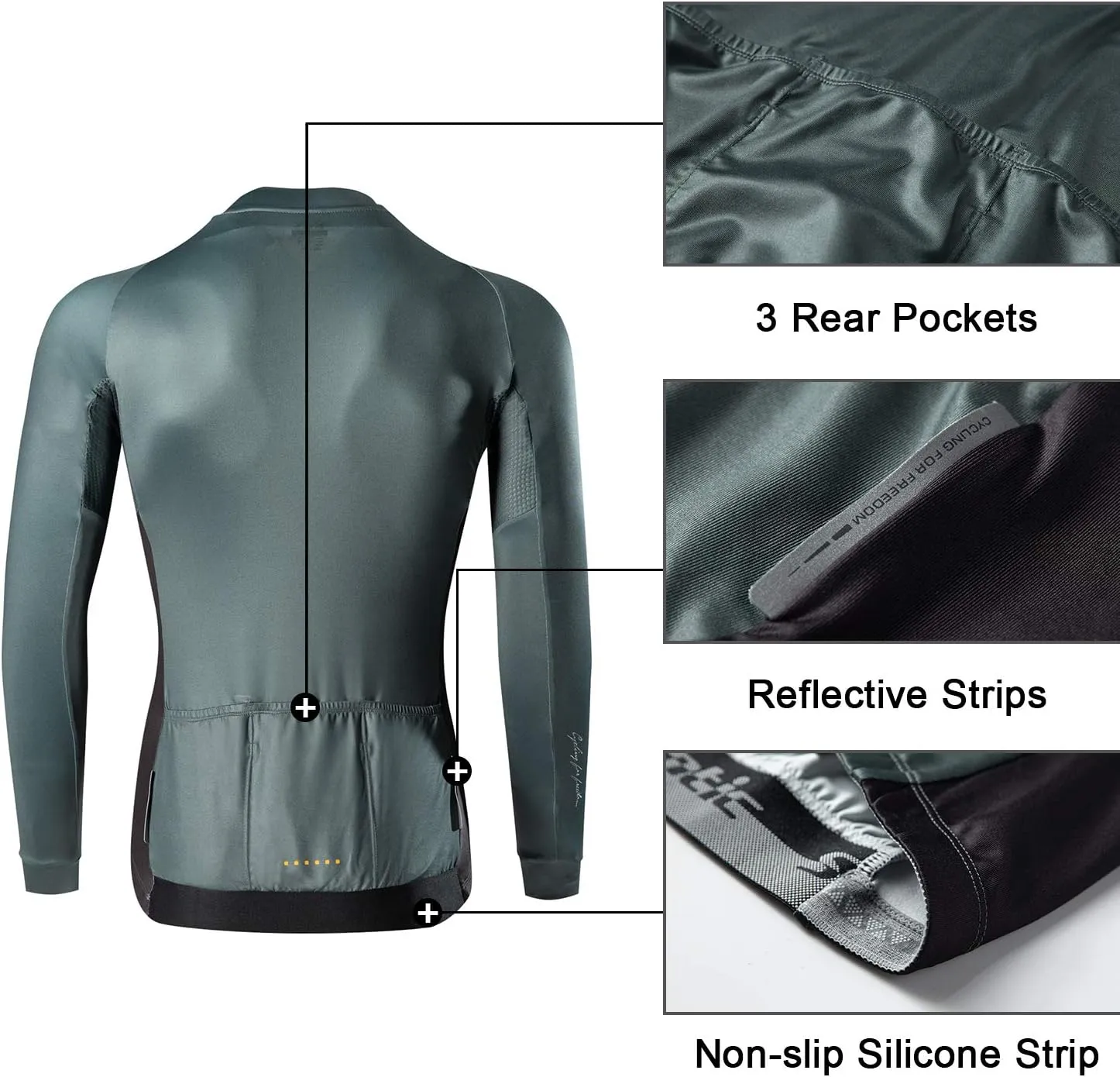 Santic Cycling Jersey Men's Long Sleeve Bike Reflective Full Zip Bicycle Shirts with Pockets