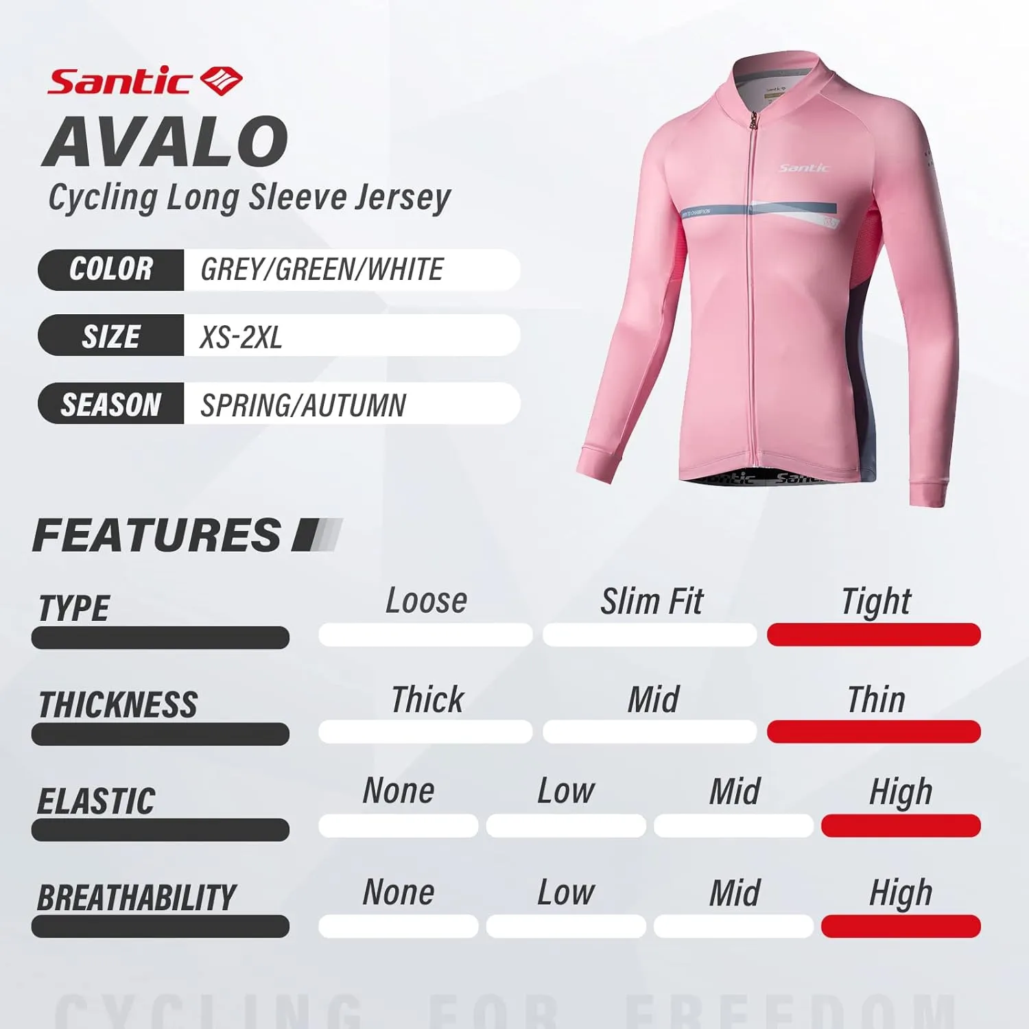 Santic Cycling Jersey Men's Long Sleeve Bike Reflective Full Zip Bicycle Shirts with Pockets
