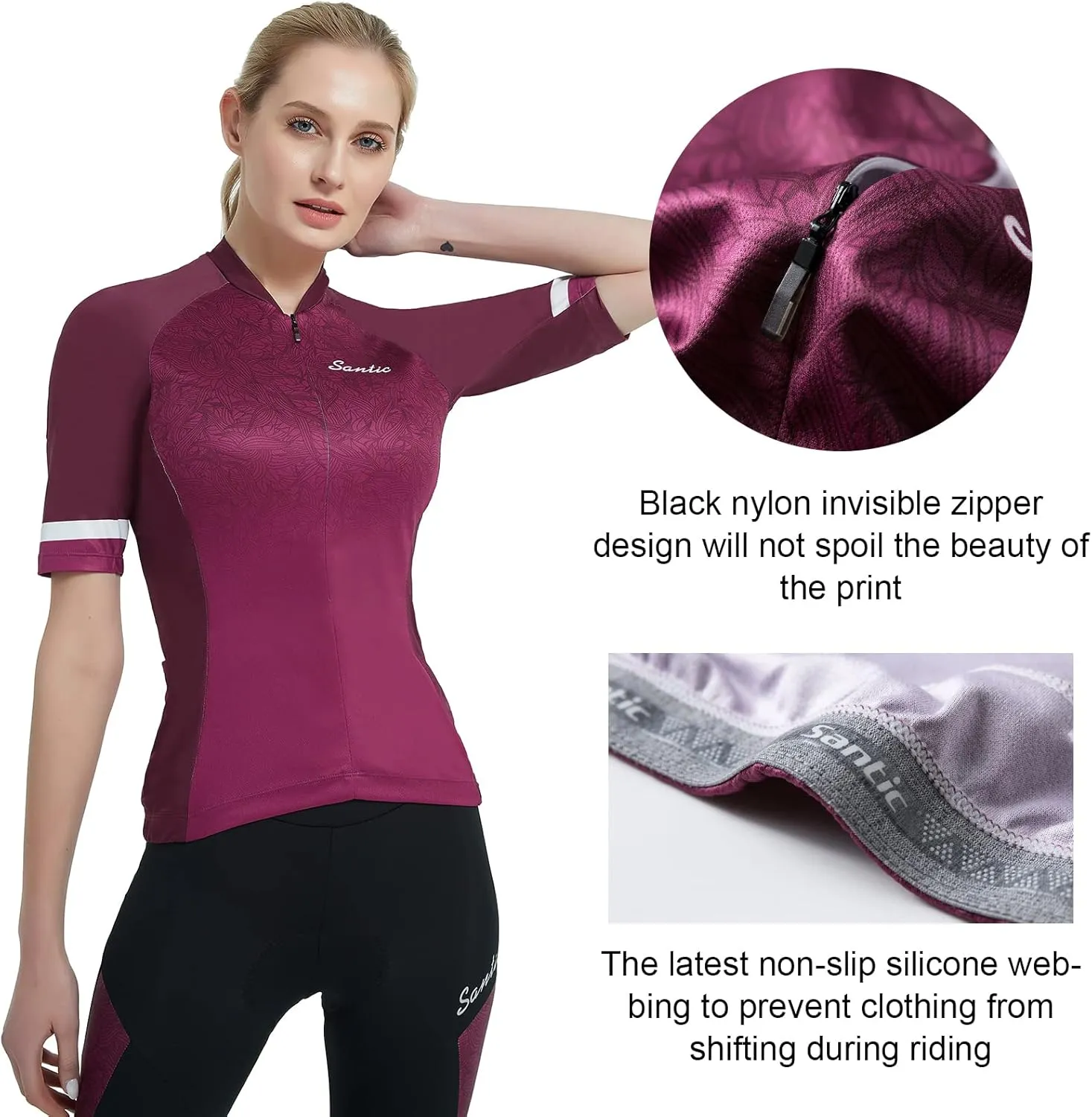 Santic Cycling Jersey Women's Shorts Sleeve Tops Bike Shirts Bicycle Jacket Full Zip with Pockets Andrea
