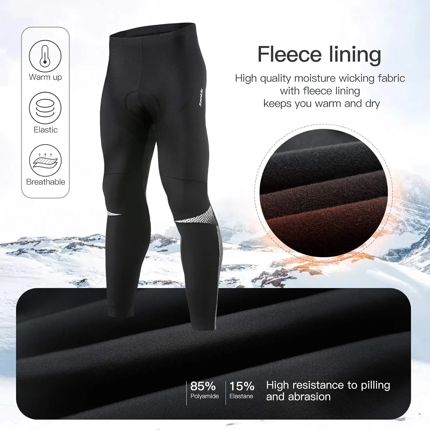Santic Men's Bike Pants Long 4D Padded Cycling Tights Leggings Outdoor Riding Pants with Zipper Pockets
