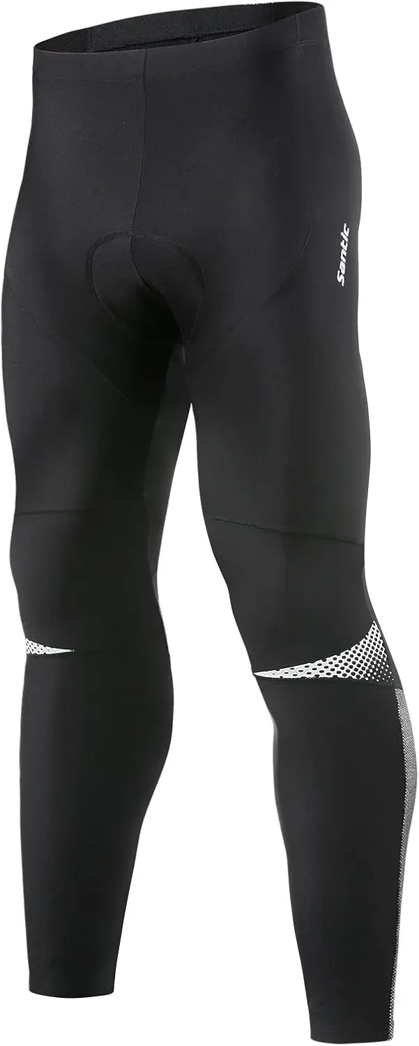Santic Men's Bike Pants Long 4D Padded Cycling Tights Leggings Outdoor Riding Pants with Zipper Pockets