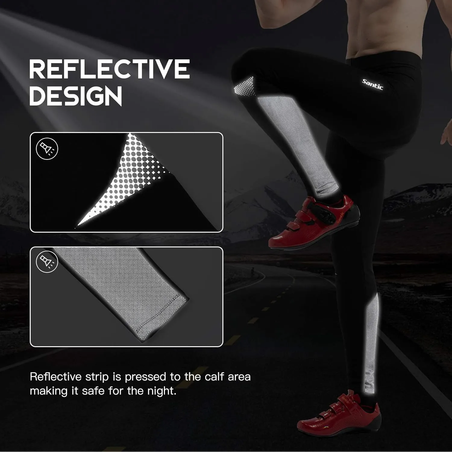 Santic Men's Bike Pants Long 4D Padded Cycling Tights Leggings Outdoor Riding Pants with Zipper Pockets