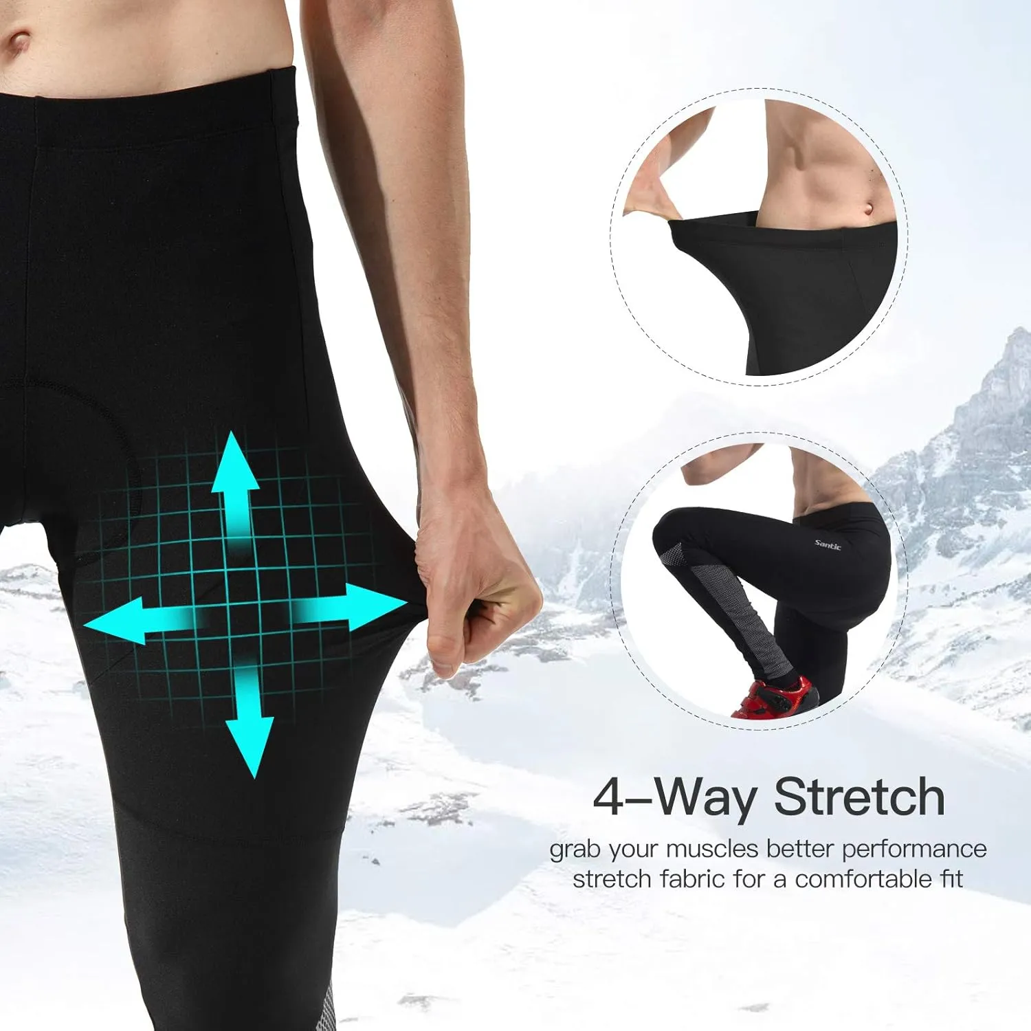 Santic Men's Bike Pants Long 4D Padded Cycling Tights Leggings Outdoor Riding Pants with Zipper Pockets