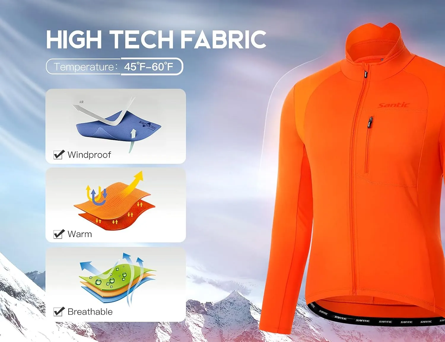 Santic Men's Cycling Bike Winter Jackets Windproof Fleece Thermal Warm UP Running Bike Bicycle Jacket Breathable Windbreaker