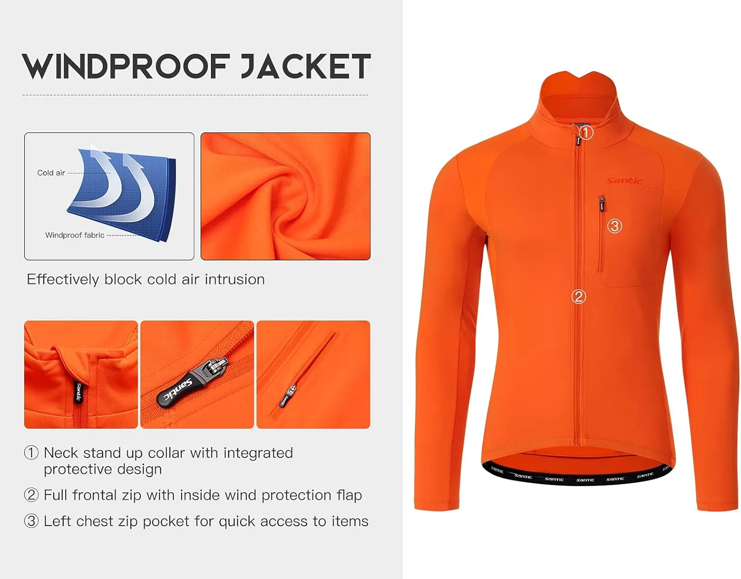 Santic Men's Cycling Bike Winter Jackets Windproof Fleece Thermal Warm UP Running Bike Bicycle Jacket Breathable Windbreaker