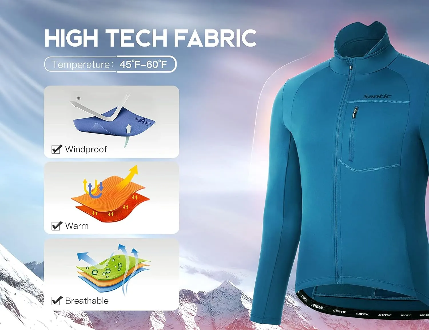 Santic Men's Cycling Bike Winter Jackets Windproof Fleece Thermal Warm UP Running Bike Bicycle Jacket Breathable Windbreaker