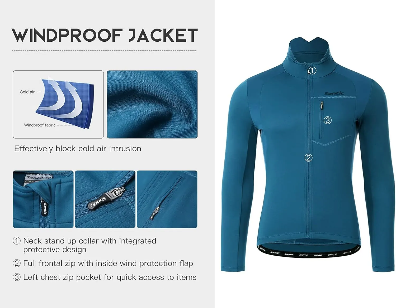 Santic Men's Cycling Bike Winter Jackets Windproof Fleece Thermal Warm UP Running Bike Bicycle Jacket Breathable Windbreaker