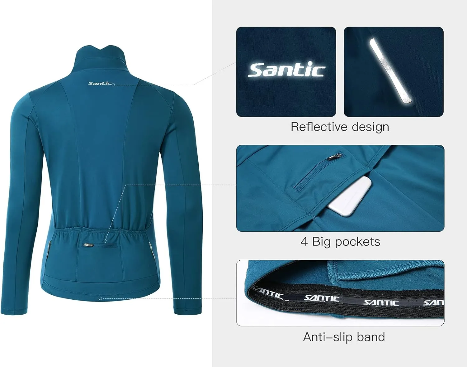 Santic Men's Cycling Bike Winter Jackets Windproof Fleece Thermal Warm UP Running Bike Bicycle Jacket Breathable Windbreaker