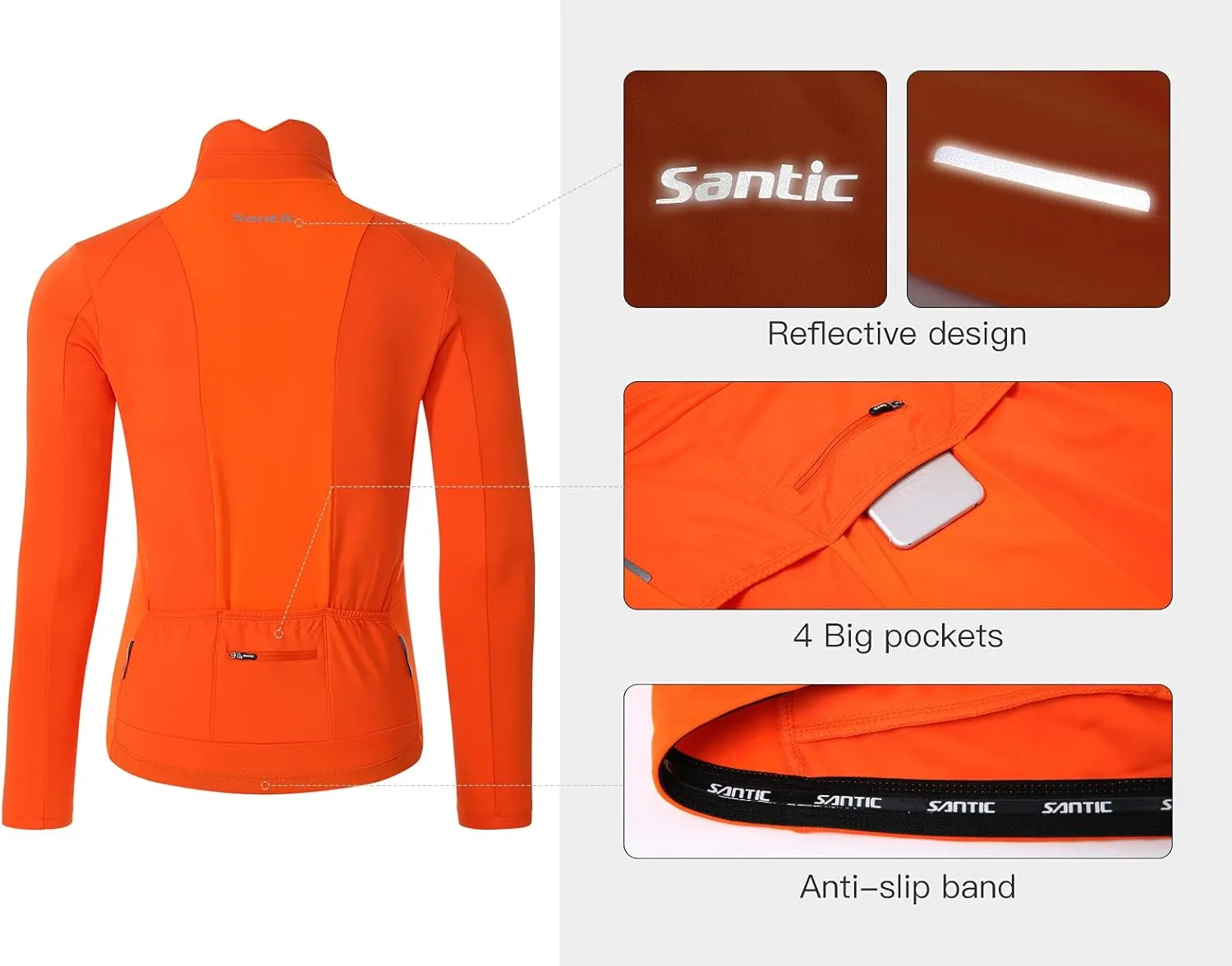 Santic Men's Cycling Bike Winter Jackets Windproof Fleece Thermal Warm UP Running Bike Bicycle Jacket Breathable Windbreaker