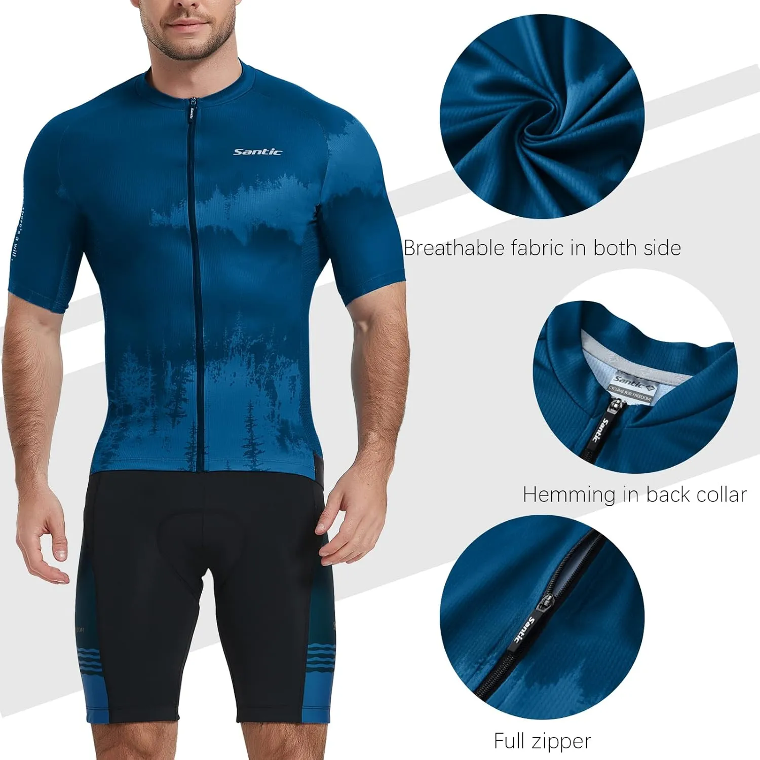 Santic Men’s Cycling Jersey Short Sleeve Bike Shirts for Men Bicycle Jacket with Pockets Breathable & Quick Dry Yorkson