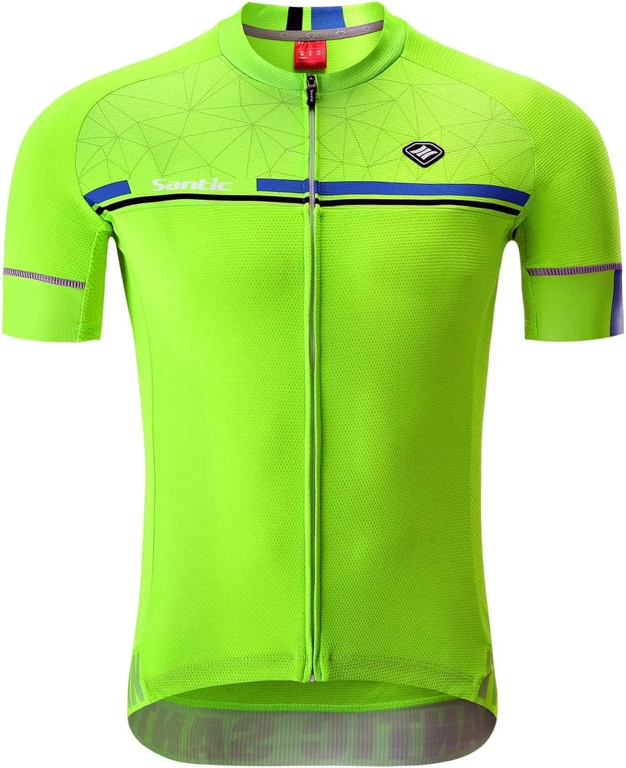 Santic Men's Cycling Jersey Shorts Sleeve Tops Pro Road Bike Bicycle Shirt Full Zip UPF 50  MTB Jersey with Pockets