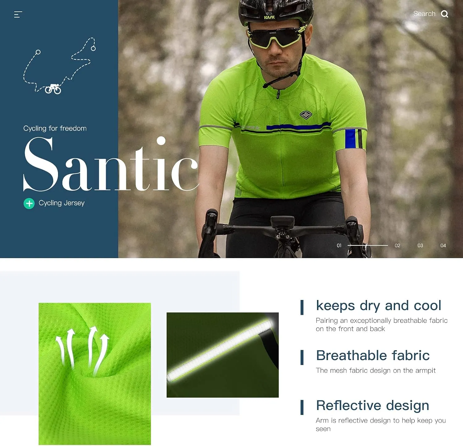 Santic Men's Cycling Jersey Shorts Sleeve Tops Pro Road Bike Bicycle Shirt Full Zip UPF 50  MTB Jersey with Pockets