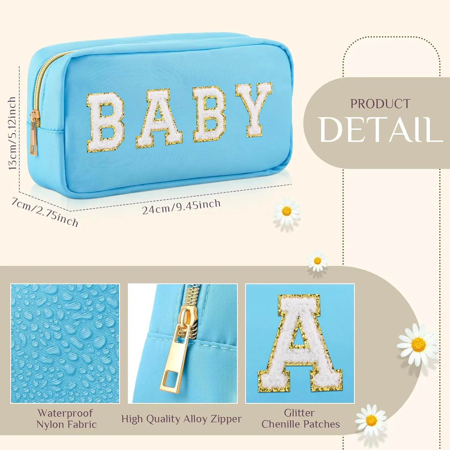 Sanwuta 2 Pieces Mama Gifts Makeup Bag Mom Birthday Gifts Nylon Cosmetic Bag Mothers Day Appreciation Toiletry Preppy Patch Chenille Letter Pouch for Women Her New Mom(Blue, Beige,Baby and Mama)