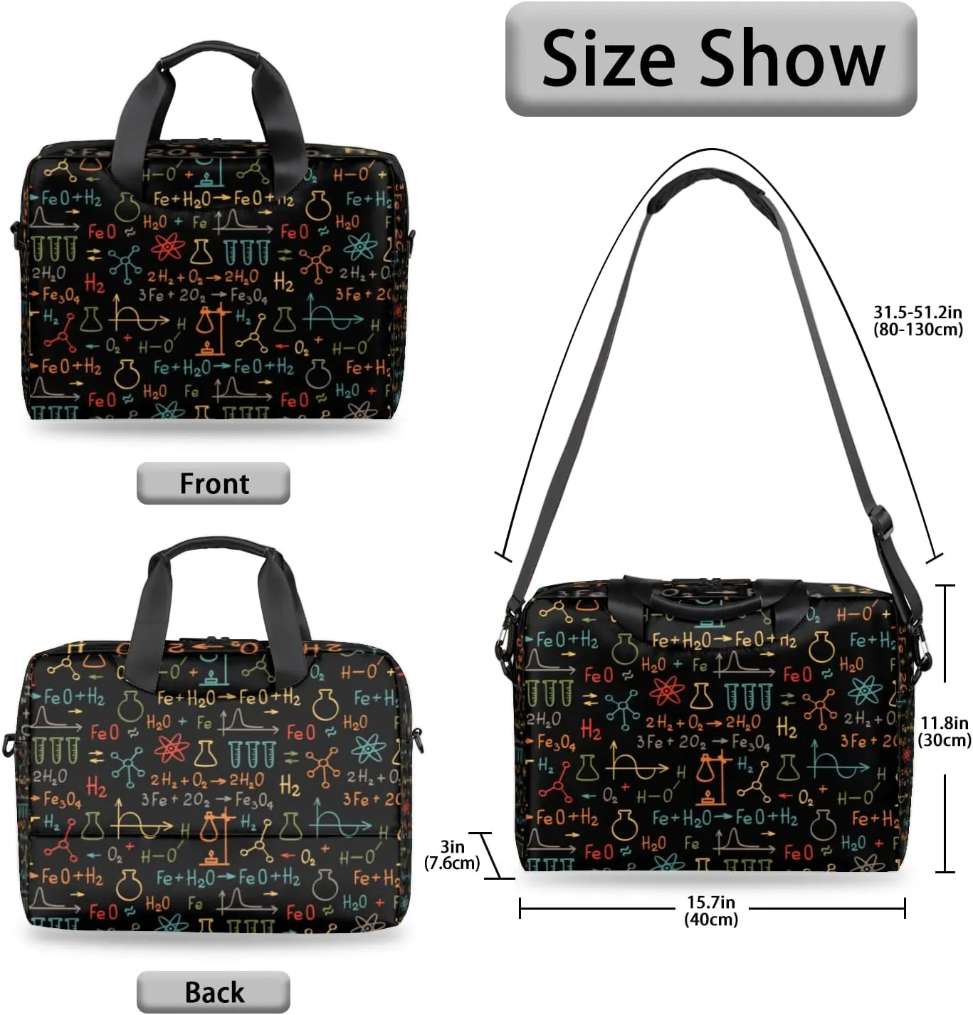 Science 14 15 15.6 inch Laptop Briefcase Shoulder Bag Physics Math Chemistry Formula Waterproof Travel Laptop Sleeve Case Work Computer Cover Carrying Bag