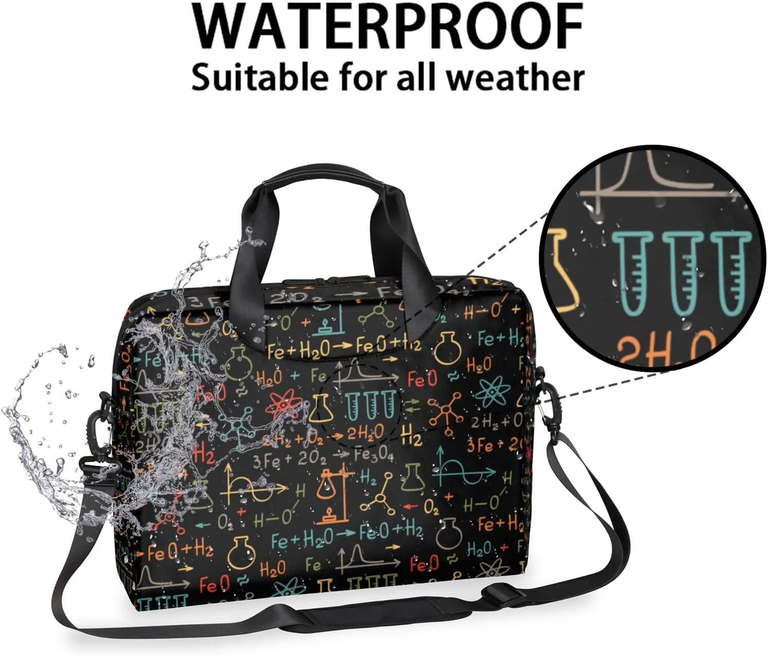 Science 14 15 15.6 inch Laptop Briefcase Shoulder Bag Physics Math Chemistry Formula Waterproof Travel Laptop Sleeve Case Work Computer Cover Carrying Bag