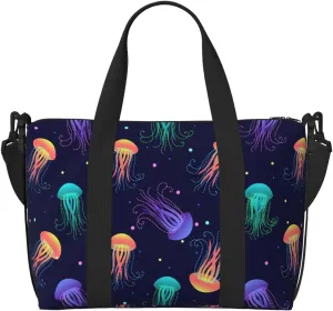 Sea Jellyfish Travel Bag for Women Men Weekender Bags Carry on Overnight Bag Tote Bag Yoga Gym Bag for Gym, Work, Travel, Weekend, Personal Items