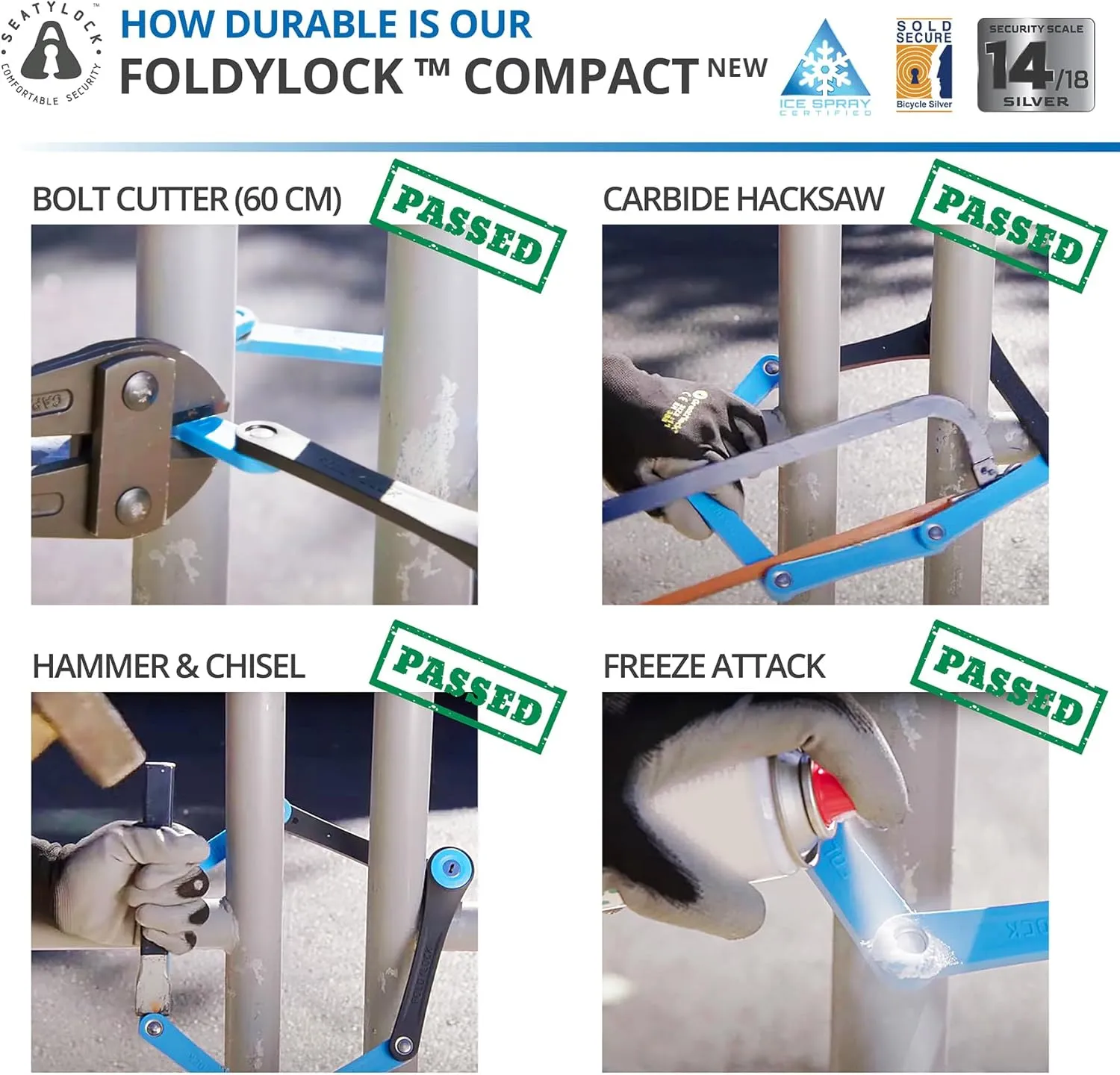 Seatylock FoldyLock Compact Folding Bike Lock - Award Winning Patented Lightweight High Security Bicycle Lock - Heavy Duty Anti Theft Smart Secure Guard with Keys & Case for Bikes or Scooters