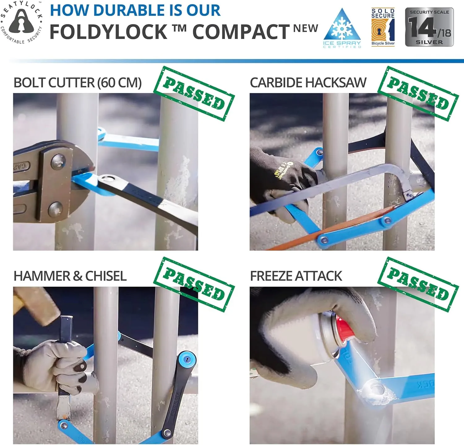 Seatylock FoldyLock Compact Folding Bike Lock - Award Winning Patented Lightweight High Security Bicycle Lock - Heavy Duty Anti Theft Smart Secure Guard with Keys & Case for Bikes or Scooters