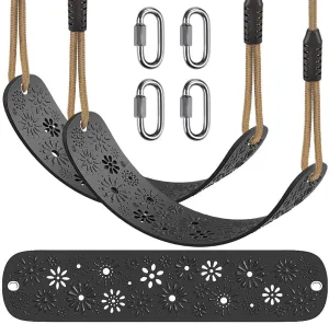 SELEWARE Swing Set Accessories Kids Swing Seat with Adjustable Rope Backyard Swingset Replacement for Both Indoor and Outdoor use Stylish Design Support 500 lbs, 2 Pack, Black