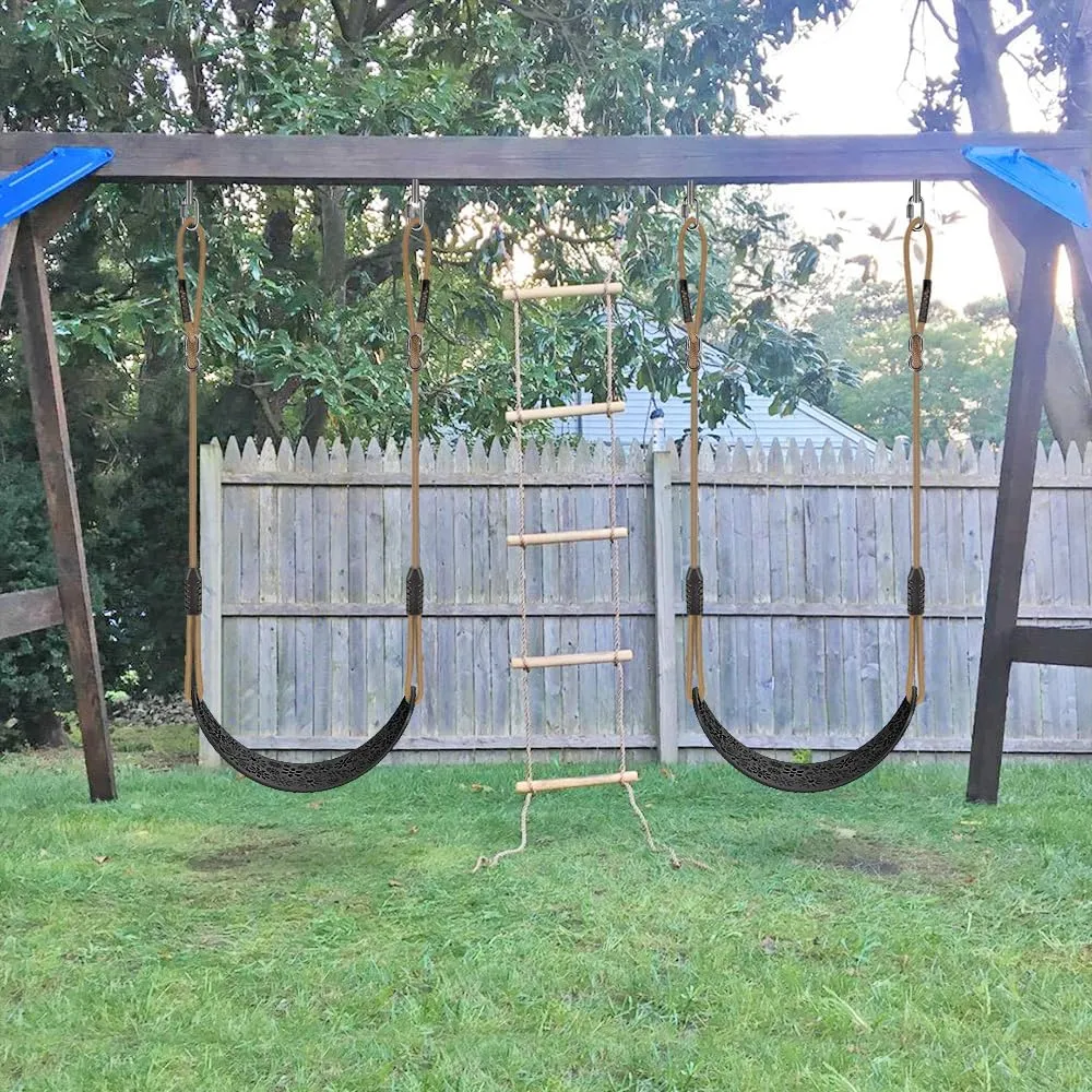 SELEWARE Swing Set Accessories Kids Swing Seat with Adjustable Rope Backyard Swingset Replacement for Both Indoor and Outdoor use Stylish Design Support 500 lbs, 2 Pack, Black