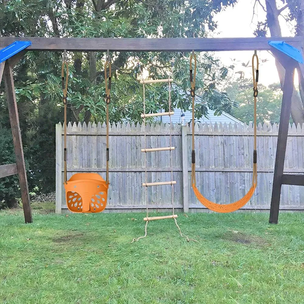 SELEWARE Toddler Swing Set Accessories, High Back Full Bucket Swing Seats with Adjustable Rope and 4 Locking Carabiners, Cute Elephant Shape Design 600LB Capacity (2 Pack)