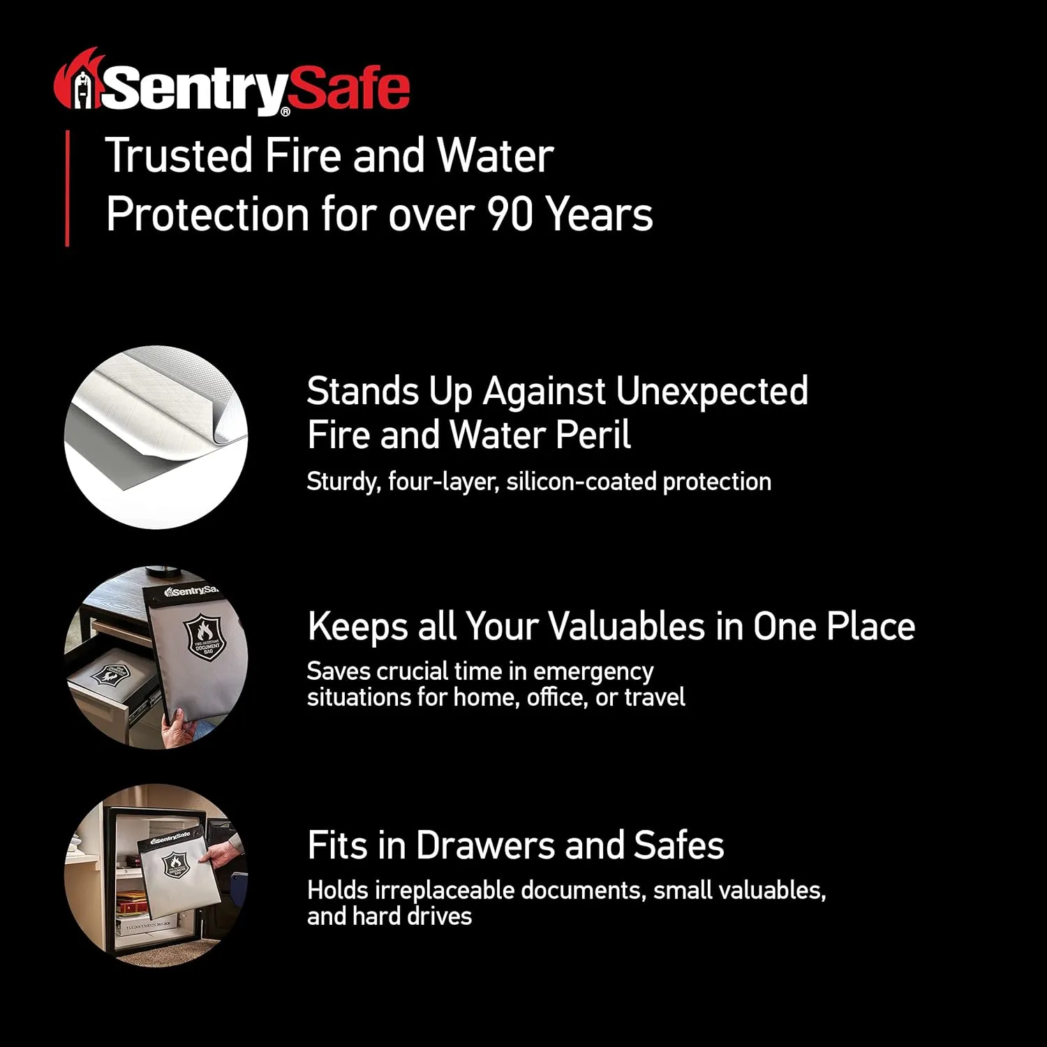 SentrySafe Fire and Water Resistant Portable Bag with Zipper for Money or Document Storage, FBWLZ0SSC
