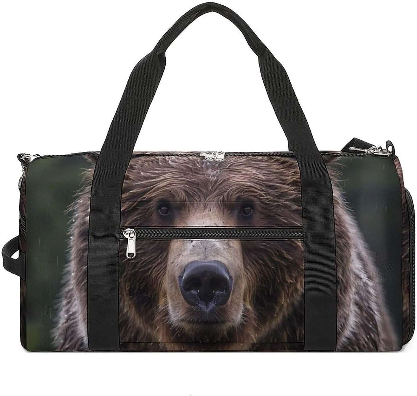 Serious Brown Bear Face Gym Sport Bag Travel Duffel Bags Tote with Shoe Compartment Water Resistant Pouch Unisex