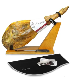 Serrano Ham Bone in from Spain 14.7-17 lb   Ham Stand   Knife   Ham Cover   Ham Tongs - Cured Spanish Jamon Made with Mediterranean Sea Salt & NO Nitrates or Nitrites