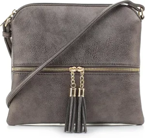 SG SUGU Lightweight Medium Crossbody Bag Shoulder Bag with Tassel and Zipper Pocket