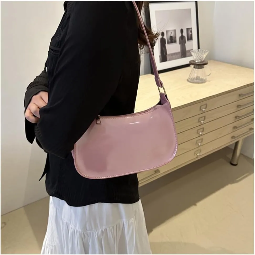 Shiny Clutch Purse for Women Genuine Leather Evening Handbag Mini Hobo Armpit Shoulder Bag for Formal Events or Parties