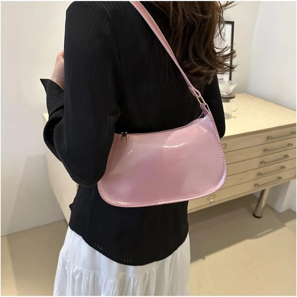 Shiny Clutch Purse for Women Genuine Leather Evening Handbag Mini Hobo Armpit Shoulder Bag for Formal Events or Parties
